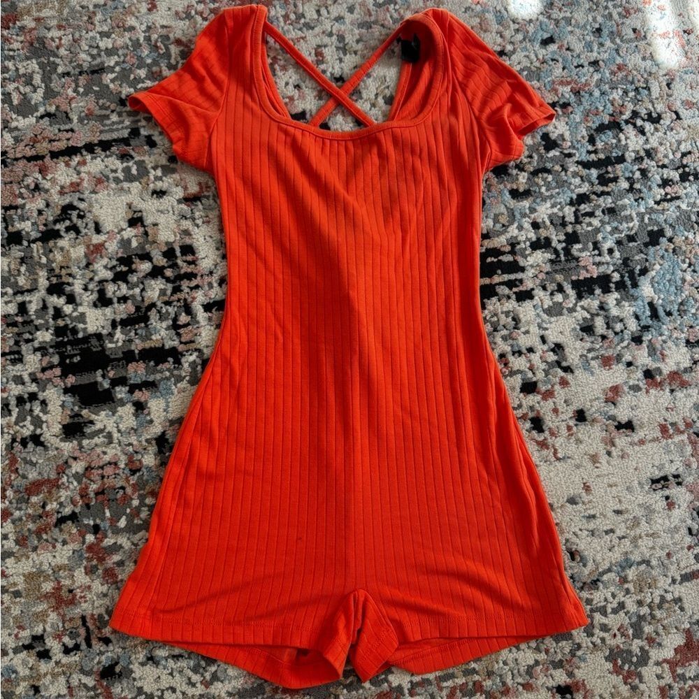 Orange Ribbed Romper